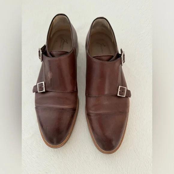 Francesco Benigno Italian Brown Leather Double Monk Buckle Strap Loafer Shoe